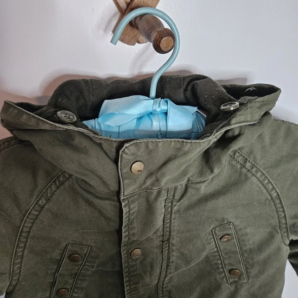 Zara Baby Boy  Army Green Faux‎ Fur Hooded Winter Jacket Coat Size 18 24 Months